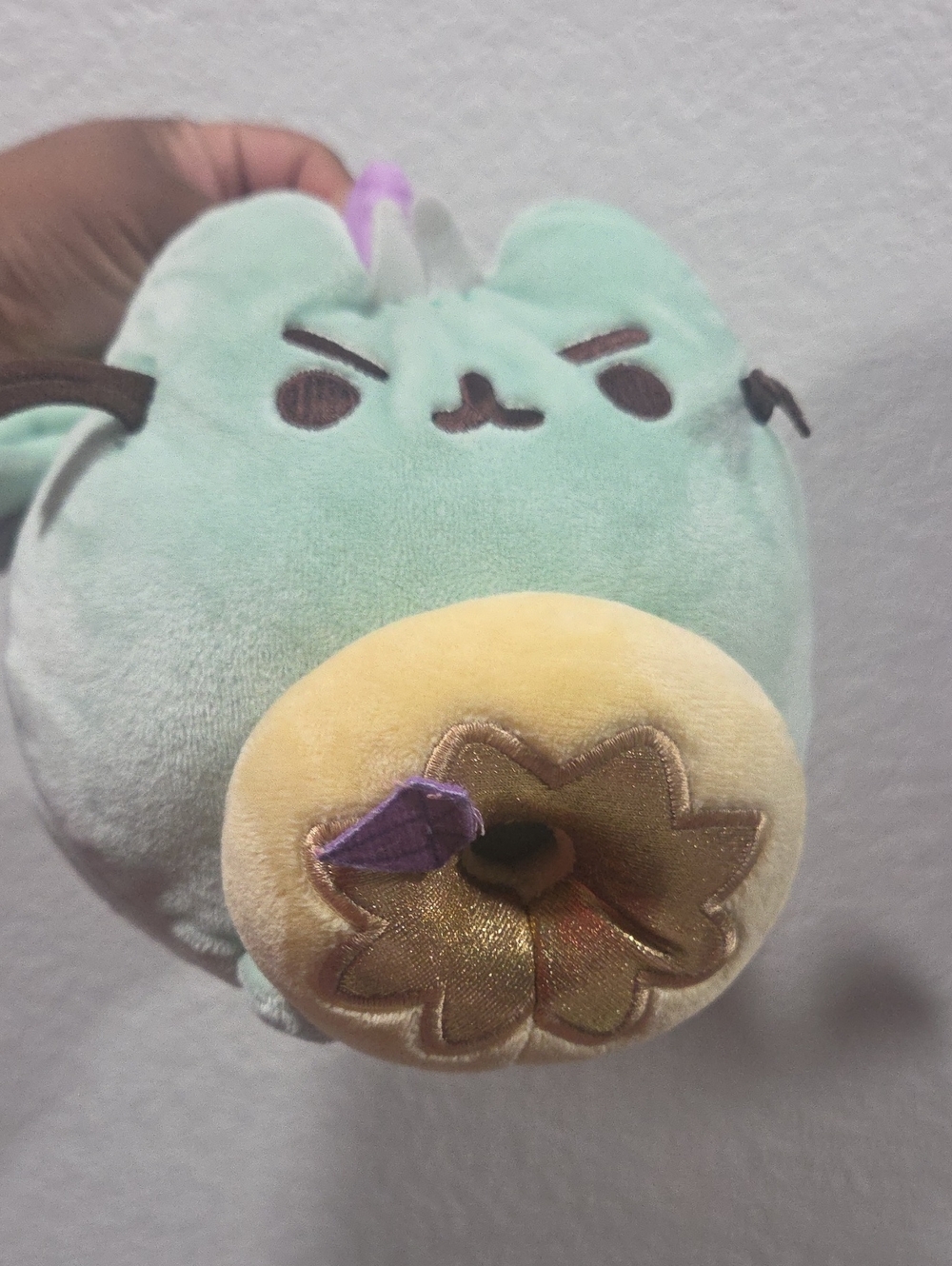 Mint Green Plush Cat with Donut Detail